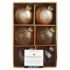 Depot Kugeln & Baumspitzen^Glas-Weihnachtskugel-Set Rille