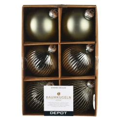 Depot Kugeln & Baumspitzen^Glas-Weihnachtskugel-Set Rille