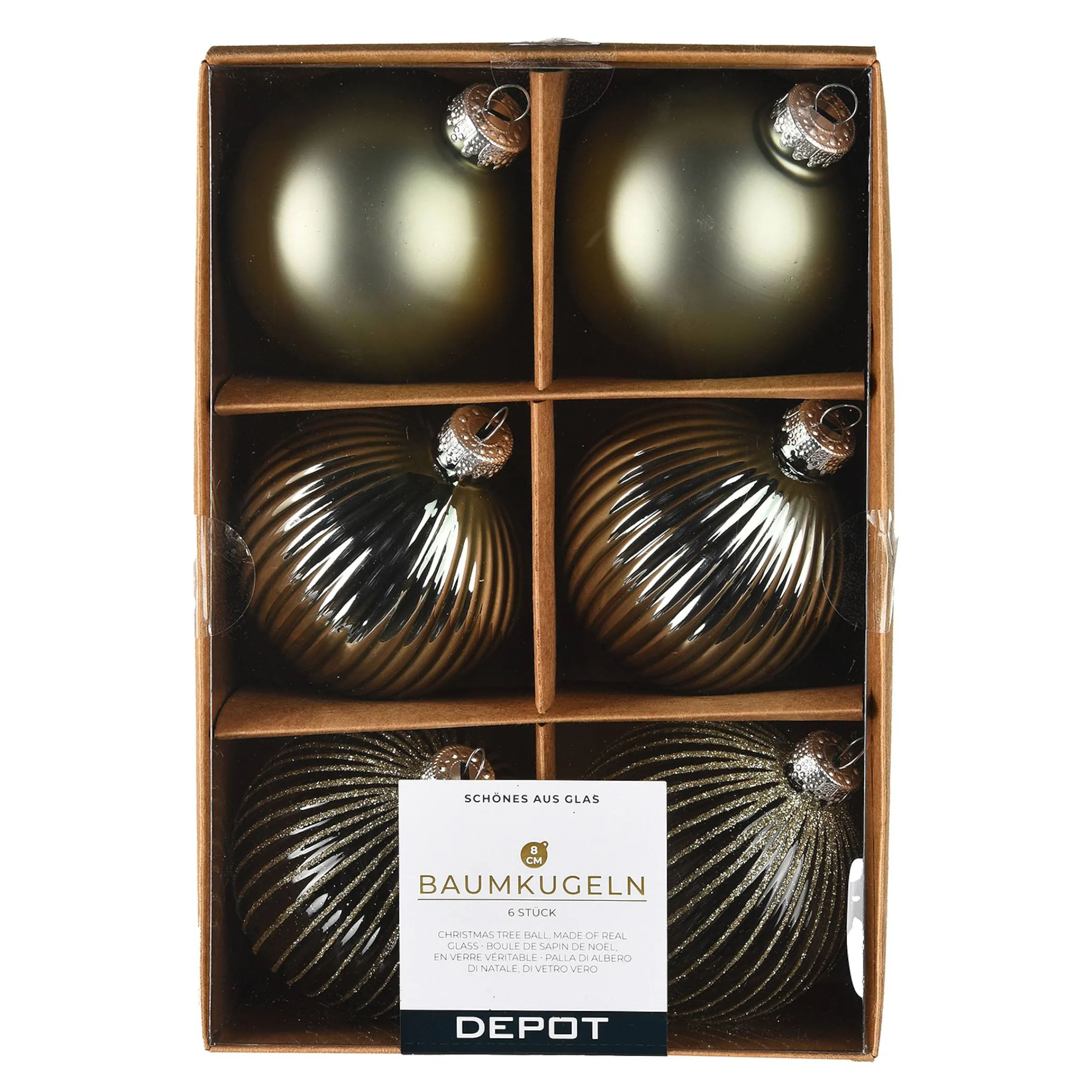 Depot Kugeln & Baumspitzen^Glas-Weihnachtskugel-Set Rille