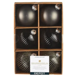 Depot Kugeln & Baumspitzen^Glas-Weihnachtskugel-Set Rille